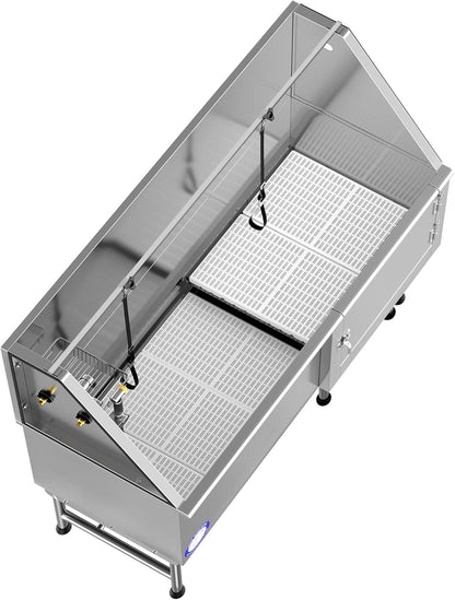 62" Stainless Steel Pet Dog Bath Tub with Faucet (Right Door/Left Drain), 62 X 27 X 58