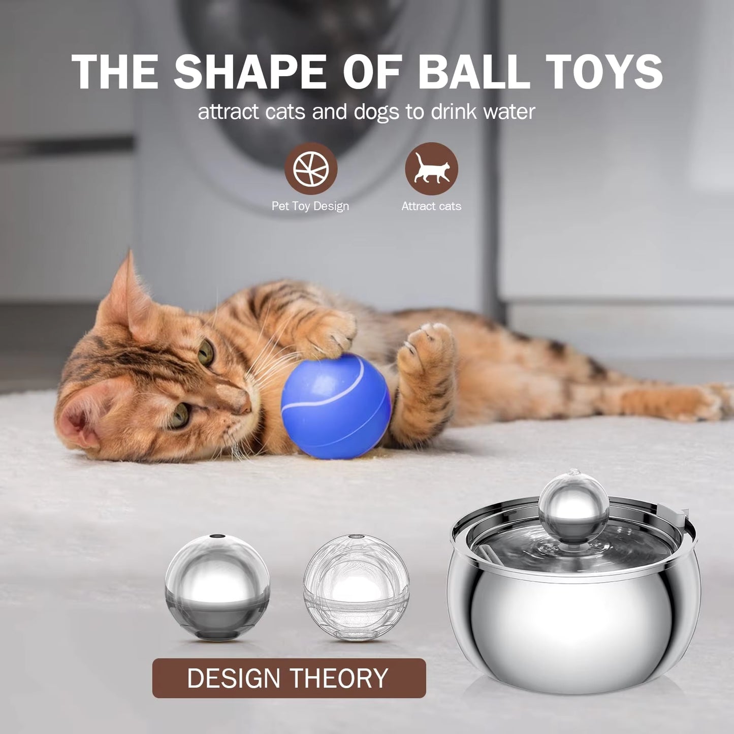 304 Stainless Steel Pet Water Fountain 4L/135 Oz with Faucet Silent Filter Automatic Dog Water Fountain Live Water Circulation