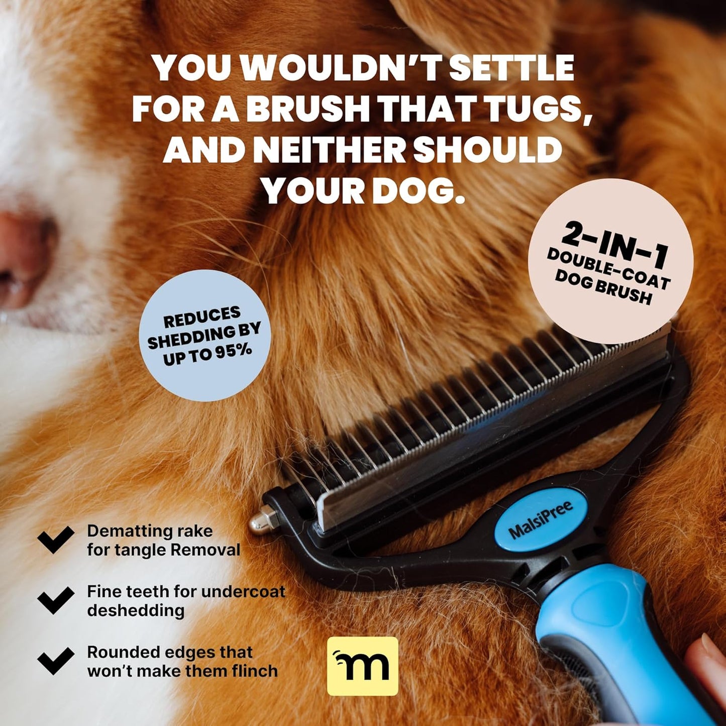 Dog Grooming Brush for Shedding - 2 in 1 Deshedding Tool and Undercoat Rake for Long and Short Haired Dogs with Double Coat - Dematting Comb and Pet Hair Deshedder Supplies (Large, Blue)