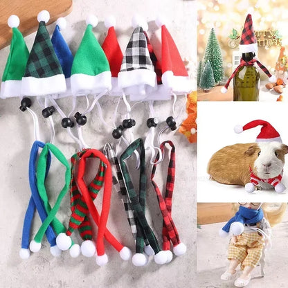 Hamster Christmas Halloween Costume Guinea Pig Small Pet Hat Scarf Headwear Pet Outfits for Chinchilla Rabbit Bunny Accessories