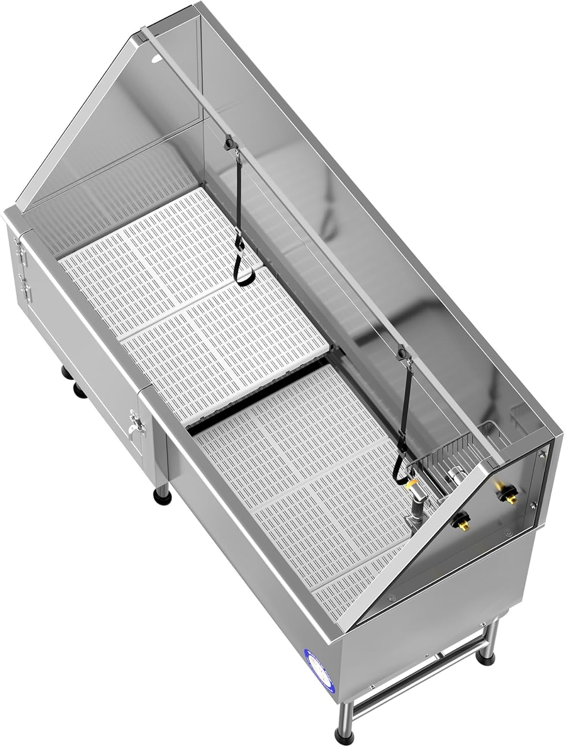 Flying Pig 62" Stainless Steel Pet Dog Grooming Bath Tub with Walk-In Ramp & Accessories (Left Door/Right Drain)