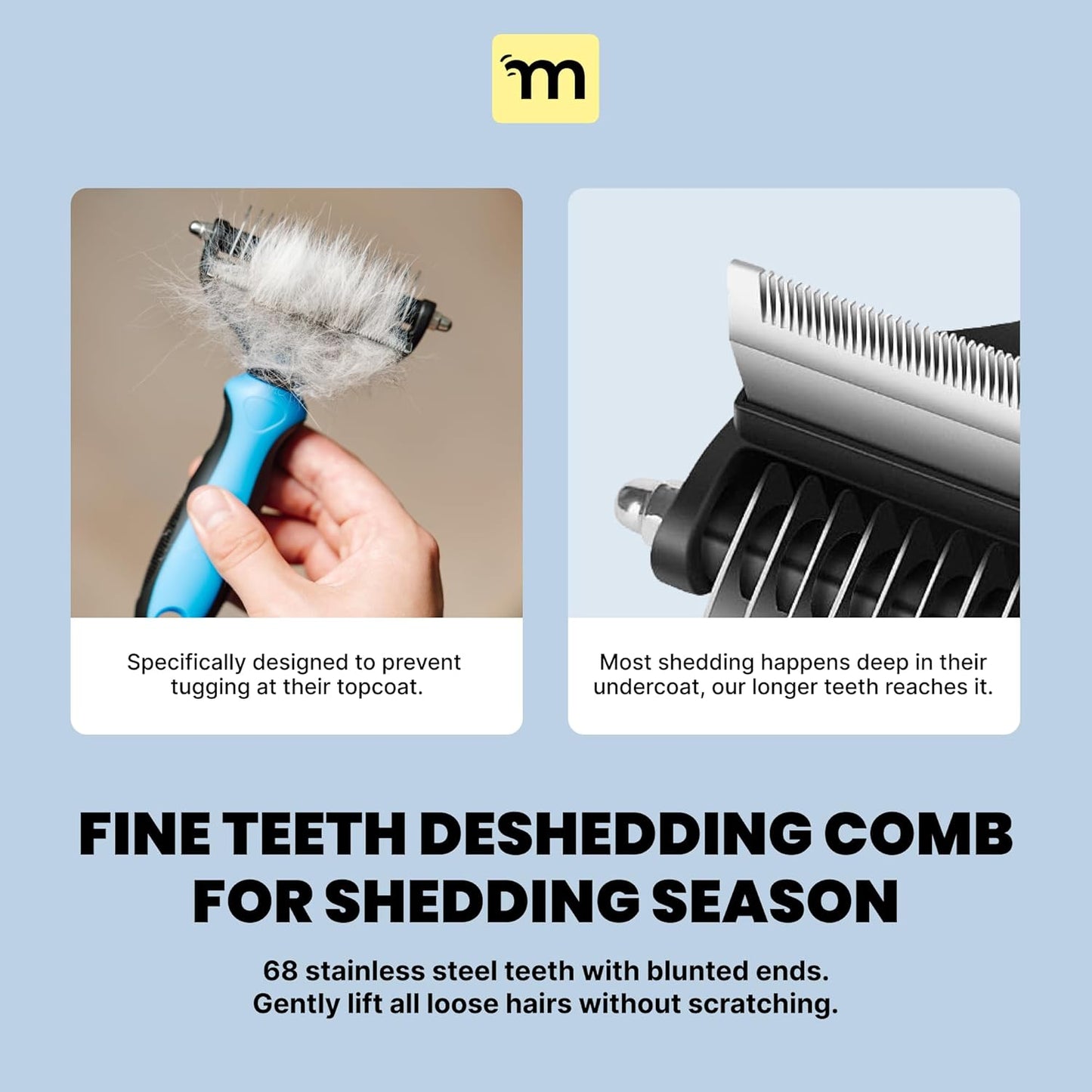 Dog Grooming Brush for Shedding - 2 in 1 Deshedding Tool and Undercoat Rake for Long and Short Haired Dogs with Double Coat - Dematting Comb and Pet Hair Deshedder Supplies (Large, Blue)