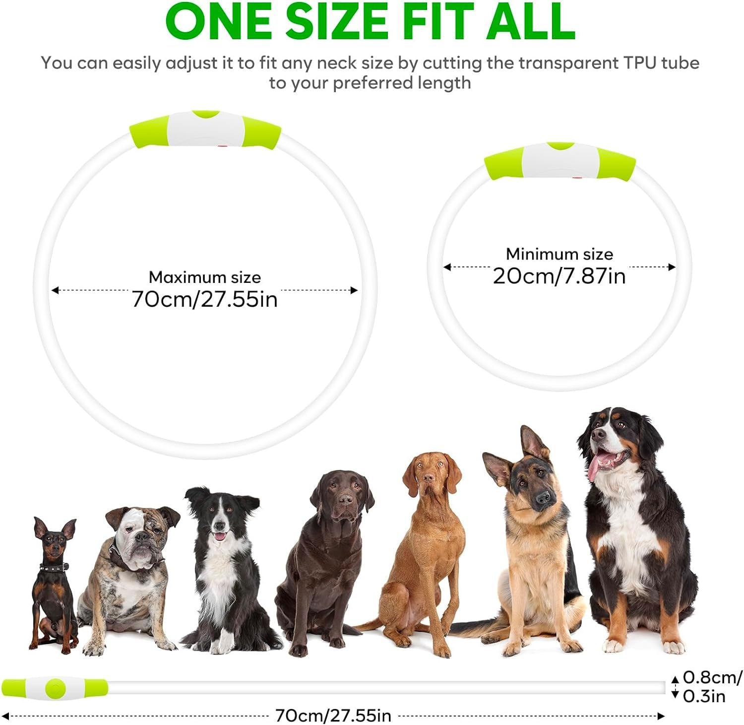 LED Dog Collar - USB Rechargeable Light up Dog Collars Glow in the Dark - Waterproof LED Dog Necklace Light for Night Walking (Green)