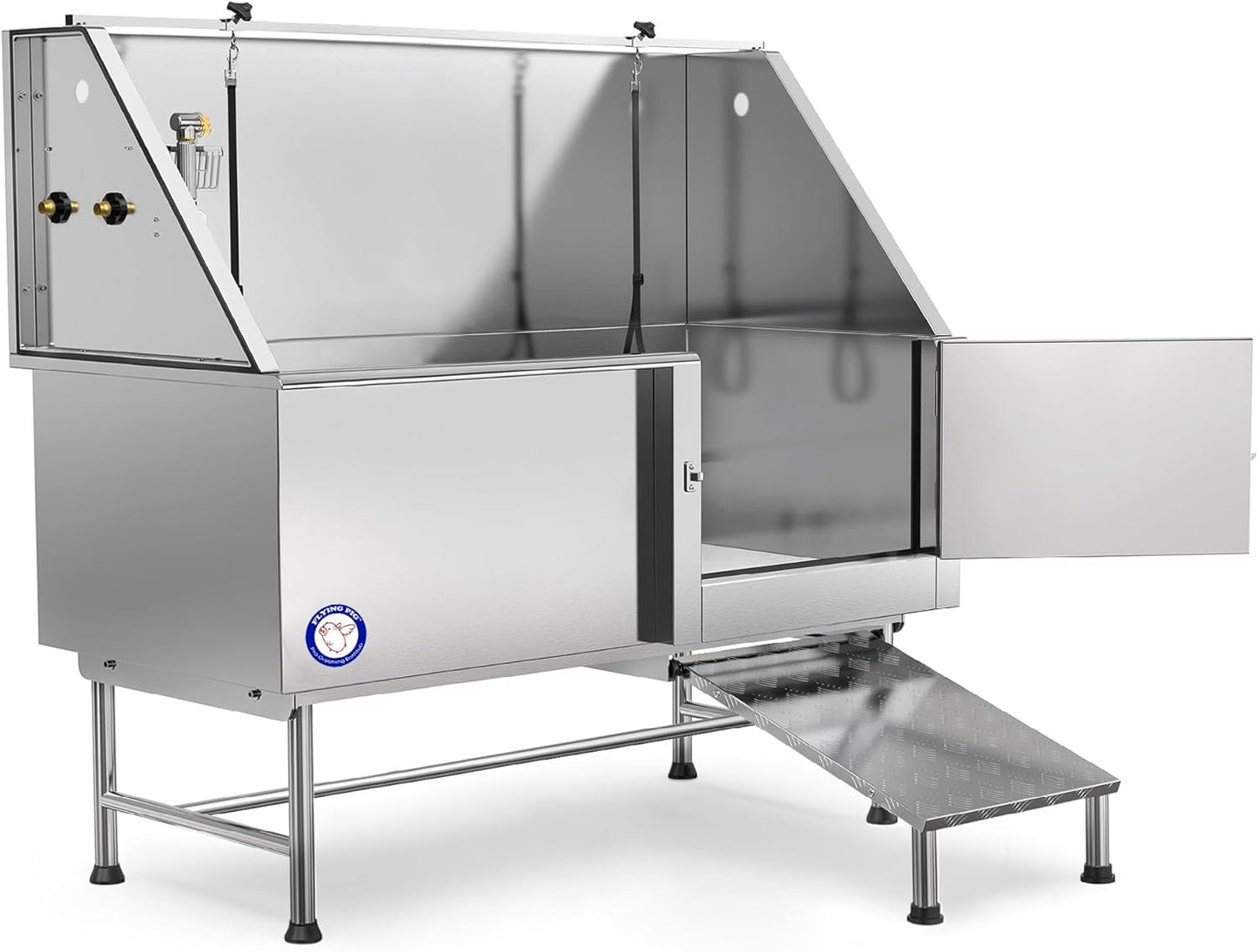 62" Stainless Steel Pet Dog Bath Tub with Faucet (Right Door/Left Drain), 62 X 27 X 58