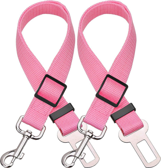 2 Packs Adjustable Length Pet Dog Cat Car Seat Belt Pet Seat Belt Pet Accessories for Dogs Cats and Pets (Pink)